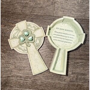 Vtg Resin Traditional Irish Blessing Celtic Cross Trinket Box Ireland St Patrick